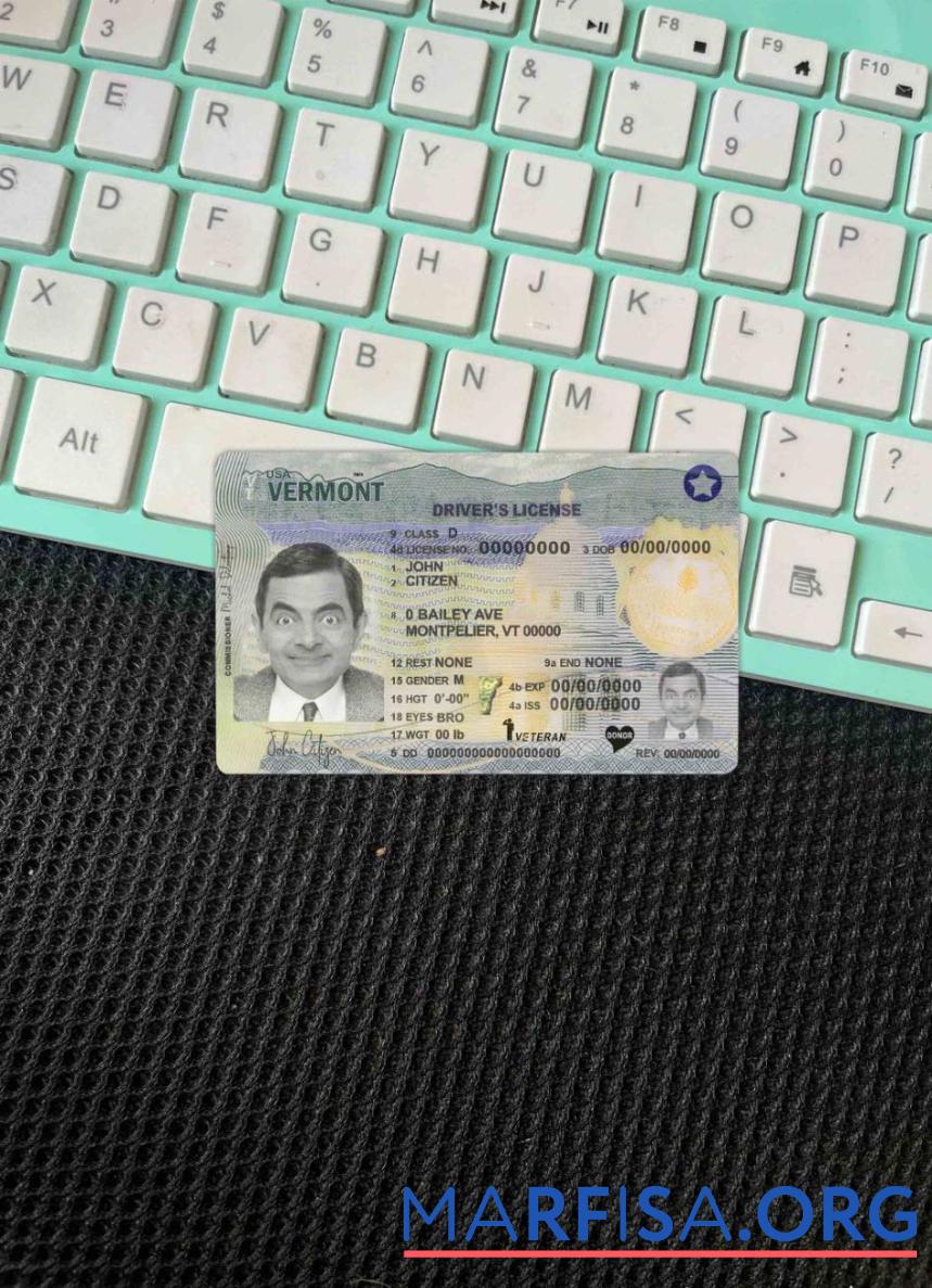 Printable USA Vermont driving license template in PSD format (2019 – present) photolook FRONT